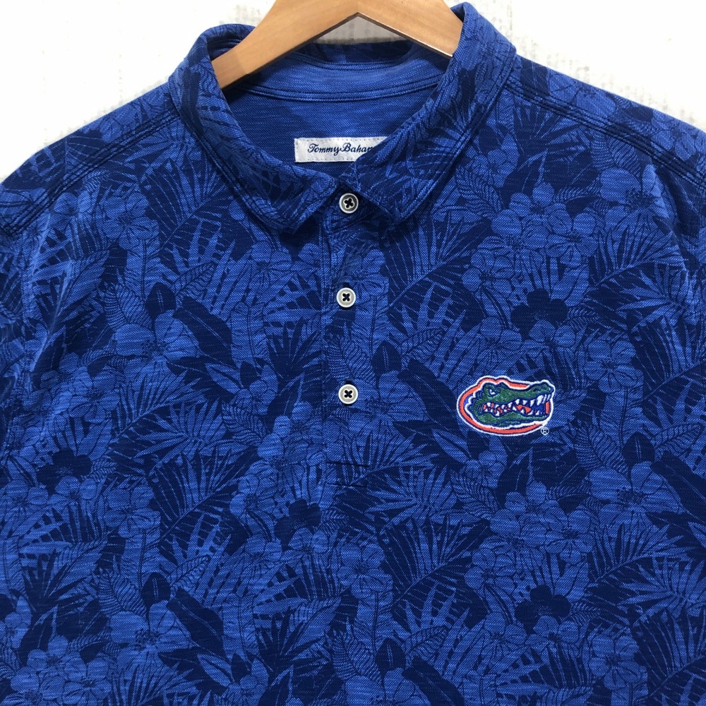 Tommy Bahama Florida Gators Mens XL Blue Tropical Floral Palm Polo Shirt